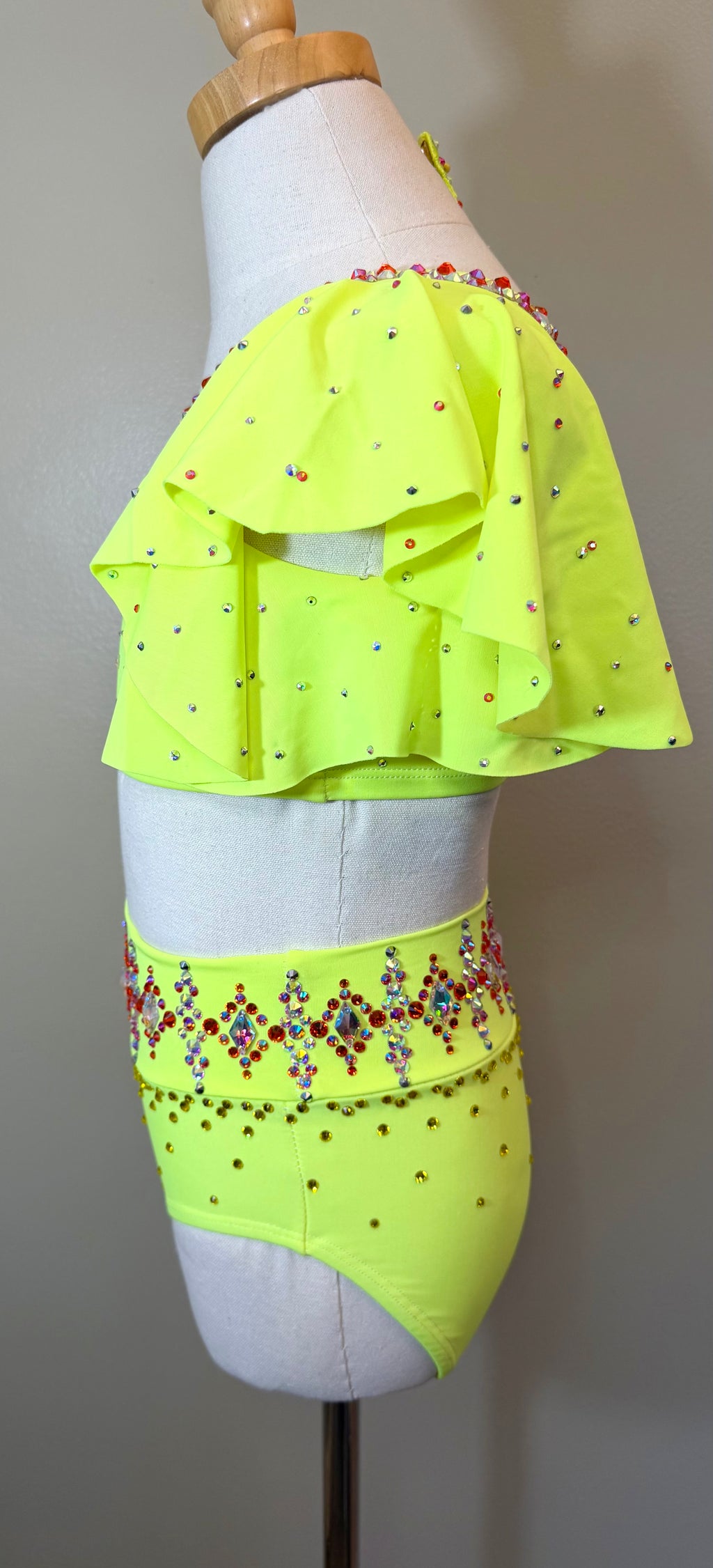 Child Intermediate Neon Yellow Two Piece Jazz Dance Costume