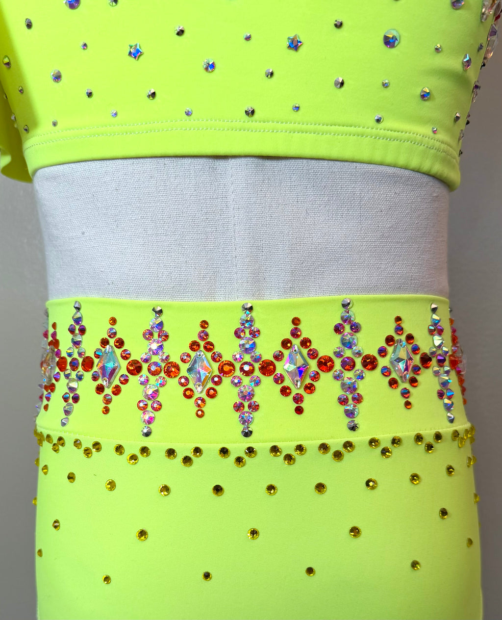 Child Intermediate Neon Yellow Two Piece Jazz Dance Costume