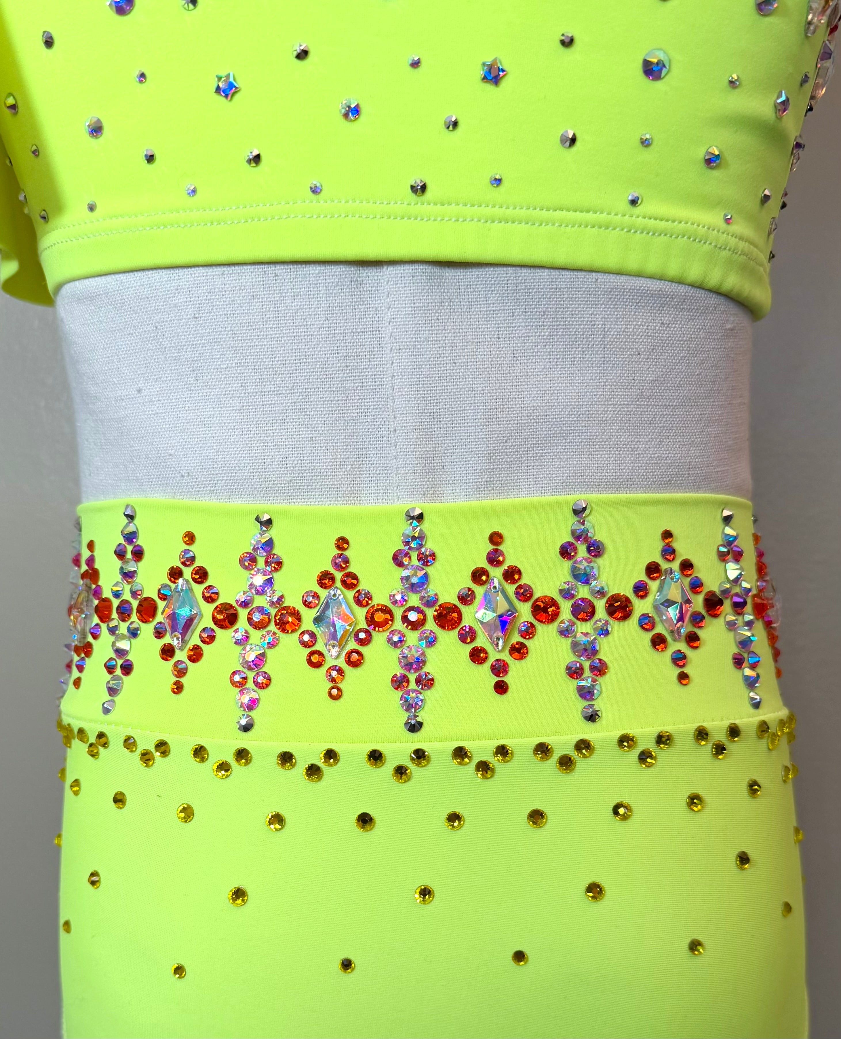 Child Intermediate Neon Yellow Two Piece Jazz Dance Costume