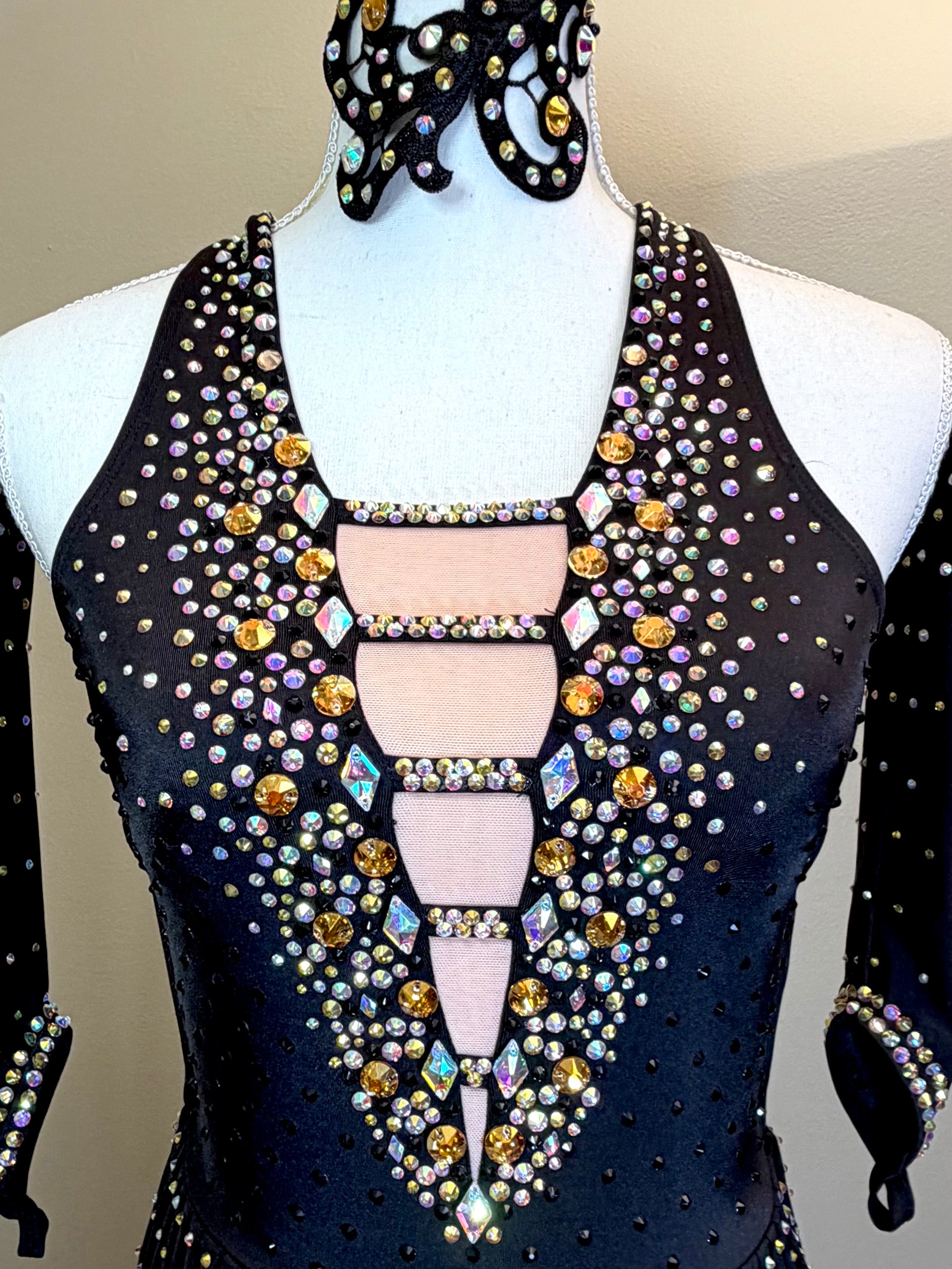 Adult Small Black and Gold Jazz/Musical Theater Fringe Dance Costume