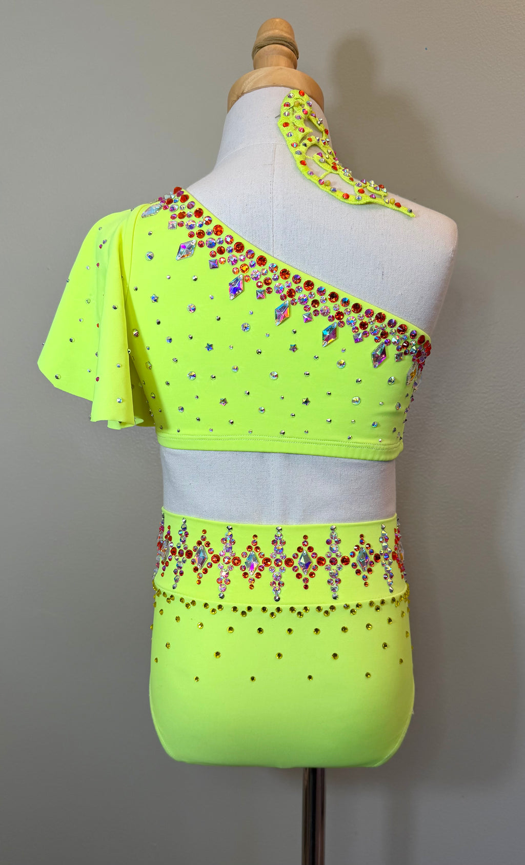 Child Intermediate Neon Yellow Two Piece Jazz Dance Costume