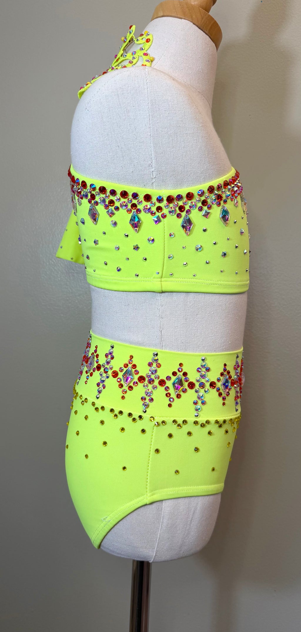 Child Intermediate Neon Yellow Two Piece Jazz Dance Costume