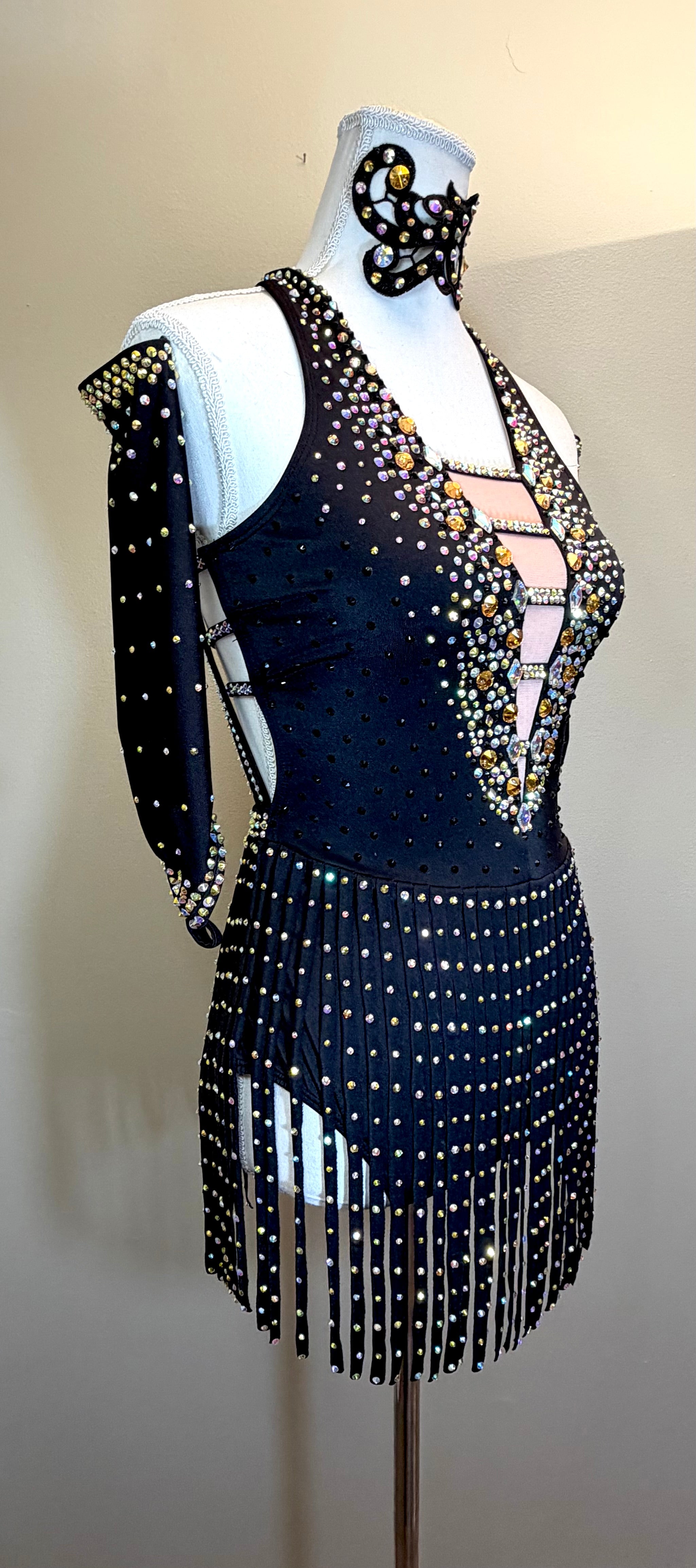 Adult Small Black and Gold Jazz/Musical Theater Fringe Dance Costume