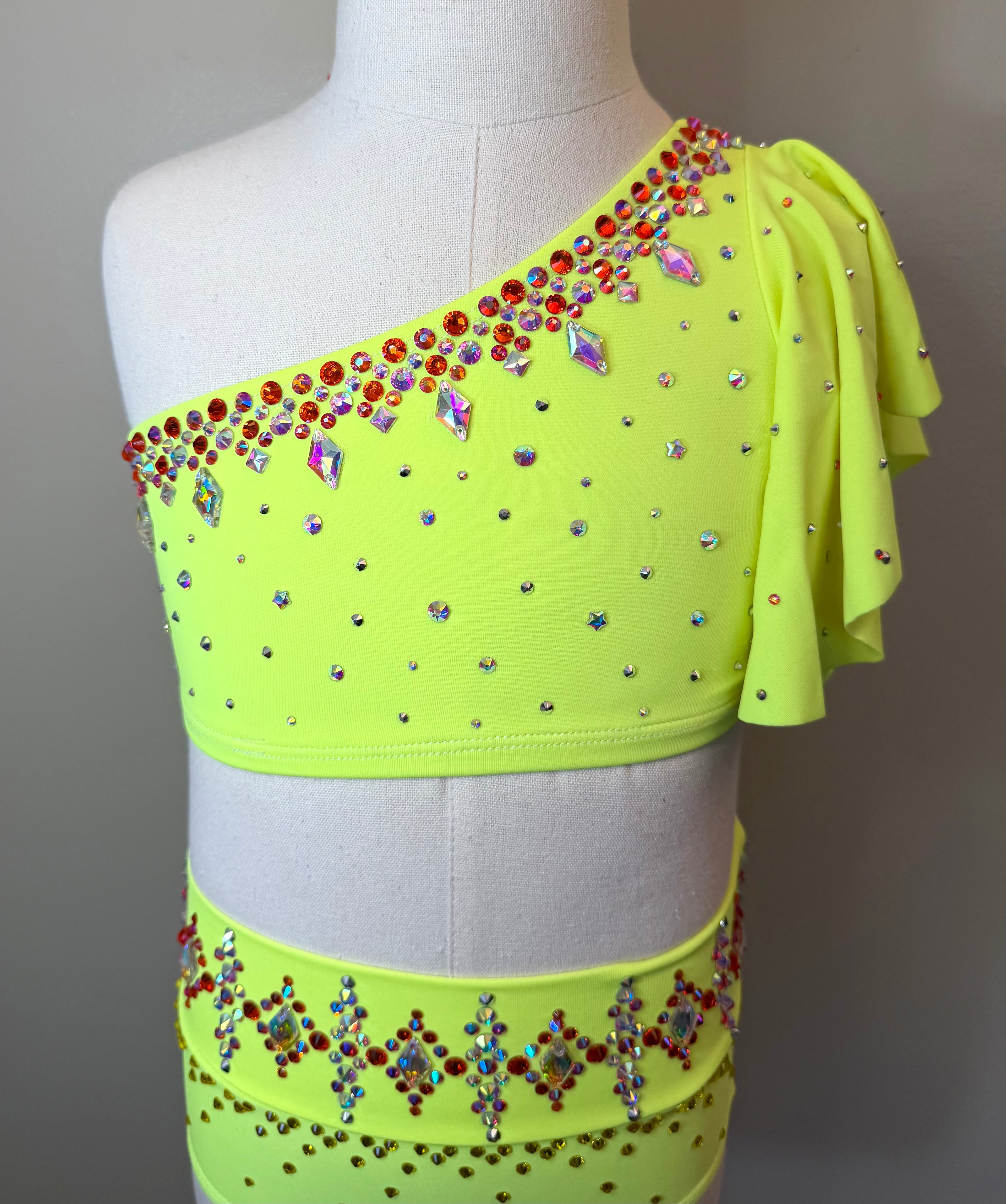 Child Intermediate Neon Yellow Two Piece Jazz Dance Costume