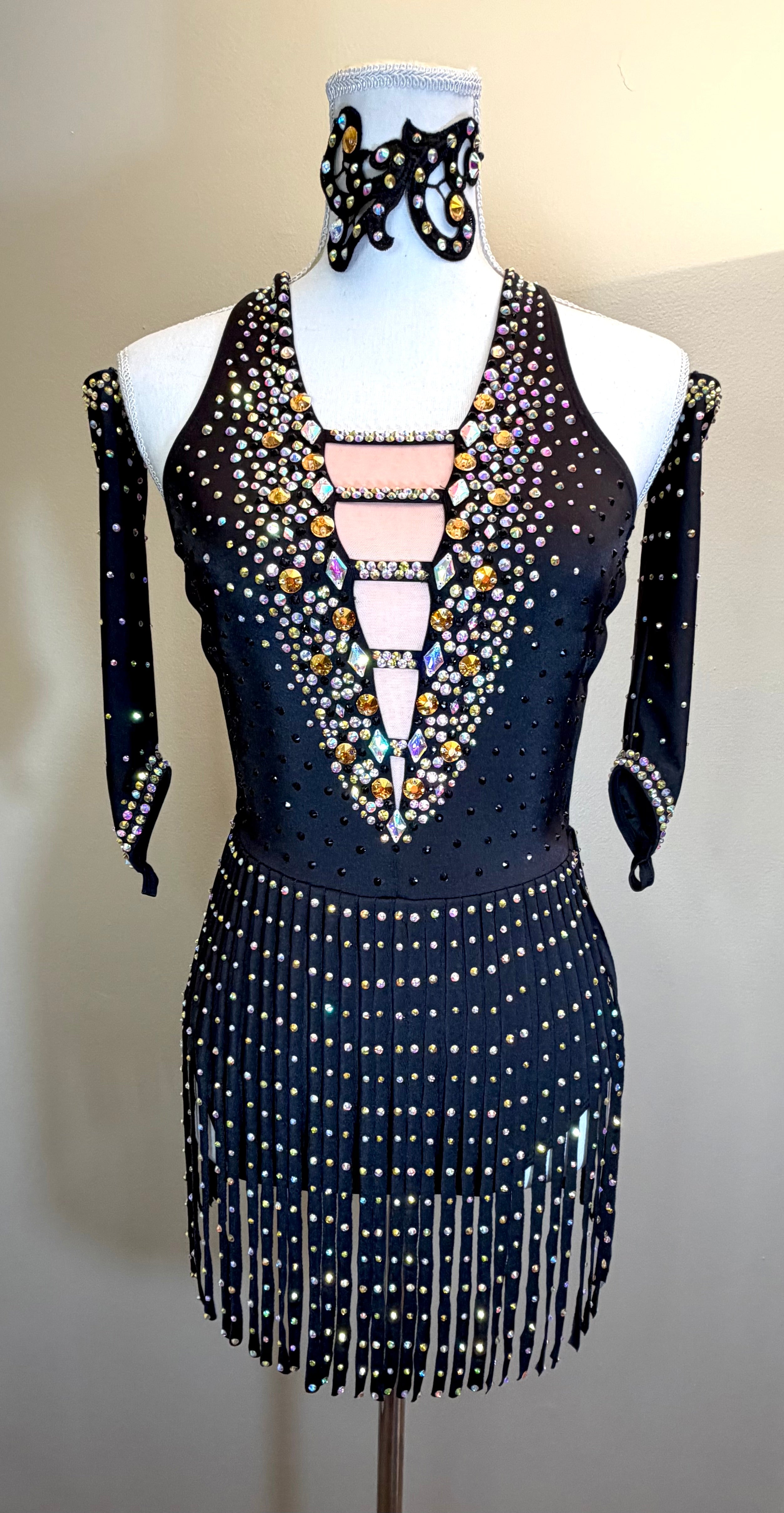 Adult Small Black and Gold Jazz/Musical Theater Fringe Dance Costume
