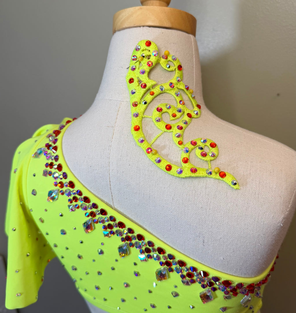 Child Intermediate Neon Yellow Two Piece Jazz Dance Costume