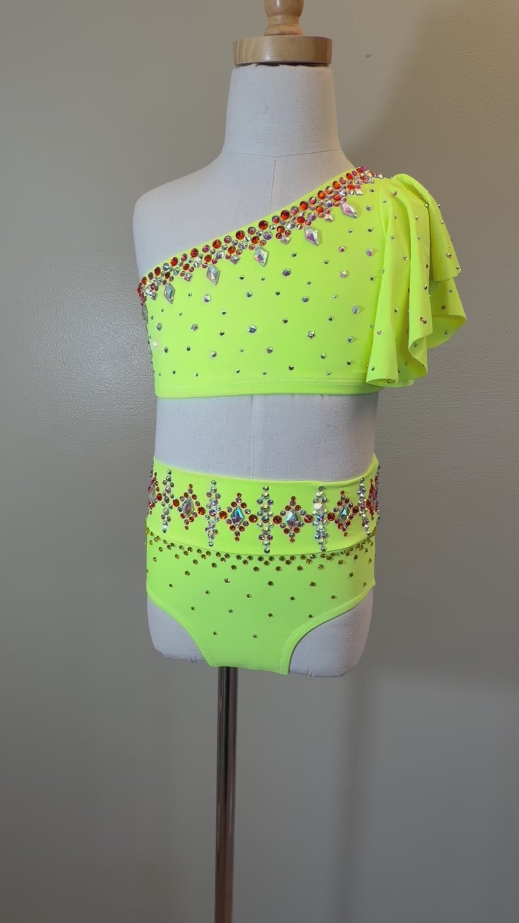 Child Intermediate Neon Yellow Two Piece Jazz Dance Costume